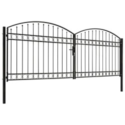 Portillon double porte avec dessus arqué Acier 400x150 cm Noir 