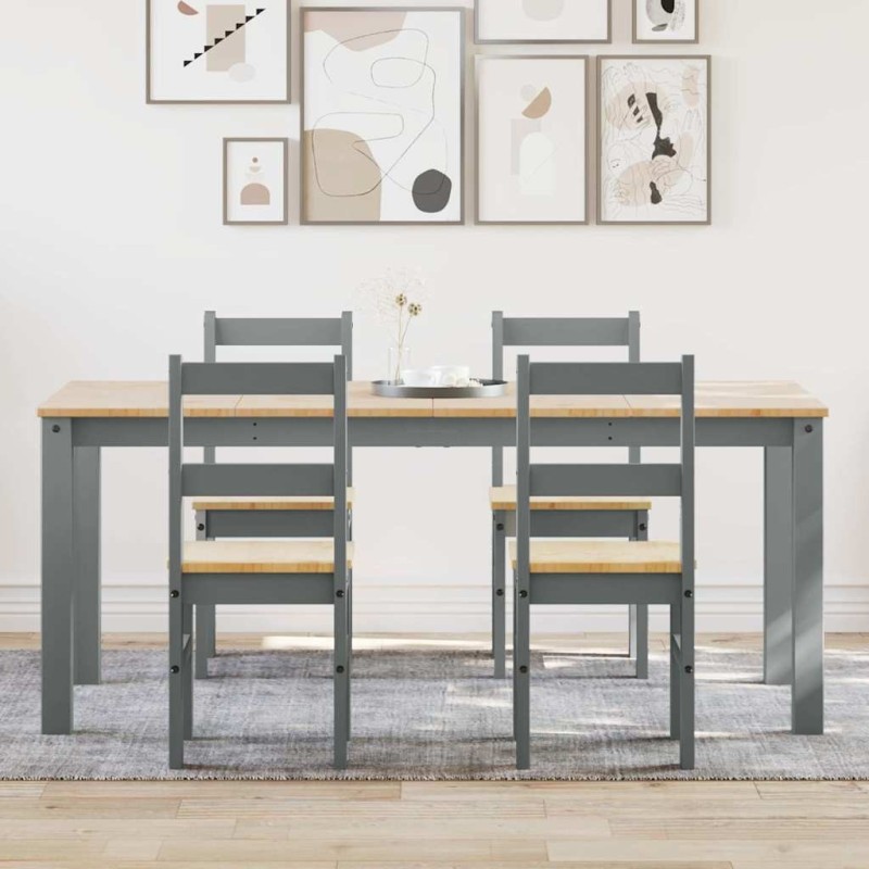 Ensemble à manger Panama 5 pcs gris bois de pin massif 