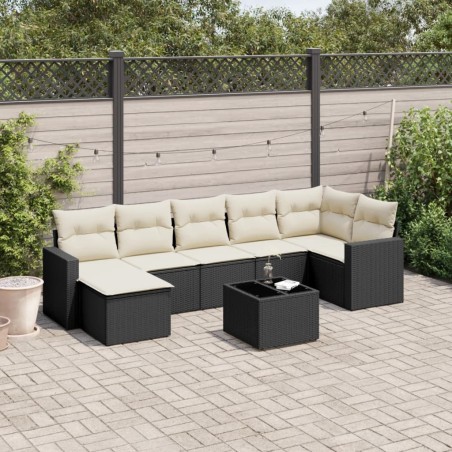 Salon de jardin 8 pcs avec coussins noir résine tressée 