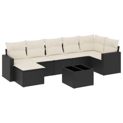 Salon de jardin 8 pcs avec coussins noir résine tressée 