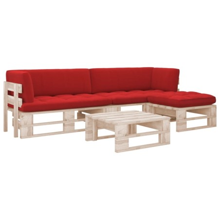 Salon de jardin palette 4pcs avec coussins Bois de pin imprégné 