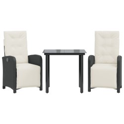 Ensemble de bistro 3 pcs avec coussins noir résine tressée 