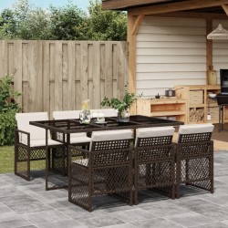 Ensemble à manger de jardin et coussins 7 pcs marron rotin 