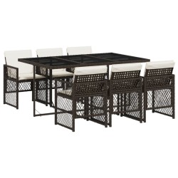 Ensemble à manger de jardin et coussins 7 pcs marron rotin 