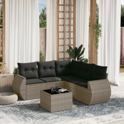 Salon de jardin 6 pcs avec coussins gris résine tressée 