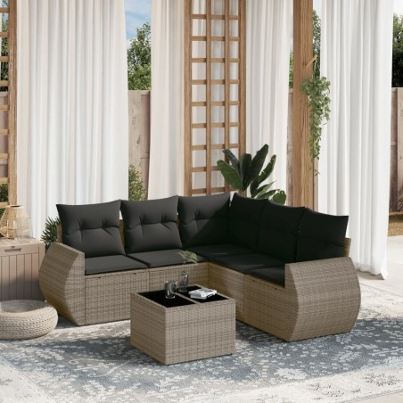 Salon de jardin 6 pcs avec coussins gris résine tressée 