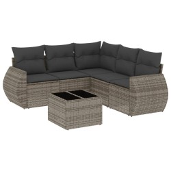Salon de jardin 6 pcs avec coussins gris résine tressée 