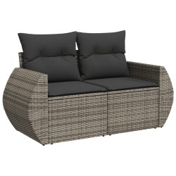 Salon de jardin 6 pcs avec coussins gris résine tressée 