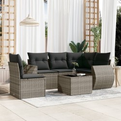 Salon de jardin 6 pcs avec coussins gris résine tressée 