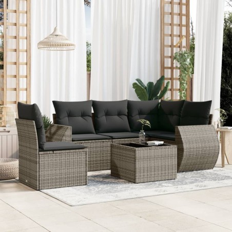 Salon de jardin 6 pcs avec coussins gris résine tressée 