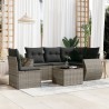 Salon de jardin 6 pcs avec coussins gris résine tressée 