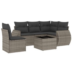 Salon de jardin 6 pcs avec coussins gris résine tressée 