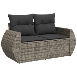 Salon de jardin 6 pcs avec coussins gris résine tressée 