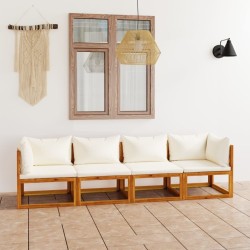 Canapé de jardin à 4 places avec coussin Crème Bois d'acacia 