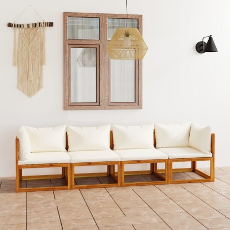 Canapé de jardin à 4 places avec coussin Crème Bois d'acacia 
