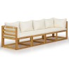 Canapé de jardin à 4 places avec coussin Crème Bois d'acacia 