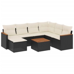 Salon de jardin 8 pcs avec coussins noir résine tressée 