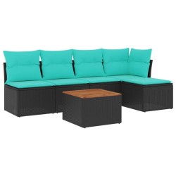 Salon de jardin 6 pcs avec coussins noir résine tressée 