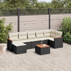 Salon de jardin 8 pcs avec coussins noir résine tressée 