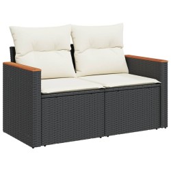 Salon de jardin 8 pcs avec coussins noir résine tressée 