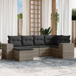 Salon de jardin 6 pcs avec coussins gris résine tressée 