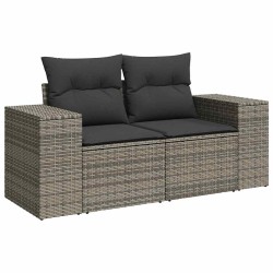 Salon de jardin 6 pcs avec coussins gris résine tressée 
