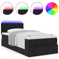 Lit ottoman avec matelas noir 90x200 cm tissu 