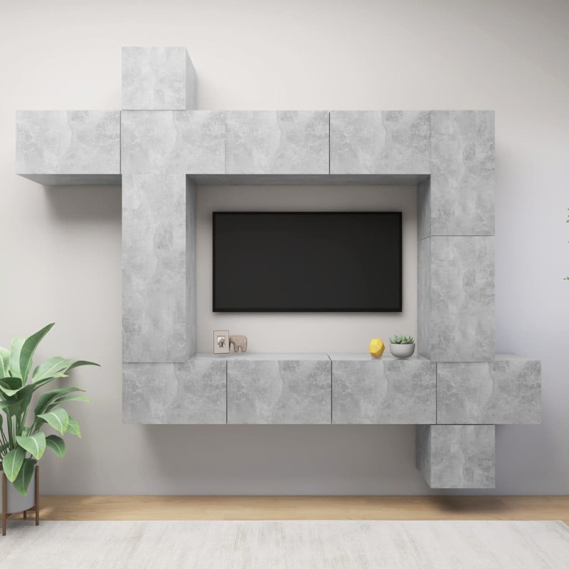 Ensemble de meuble TV 9 pcs Gris béton Bois d'ingénierie Ensemble de meuble TV 9 pcs Gris béton Bois d'ingénierie