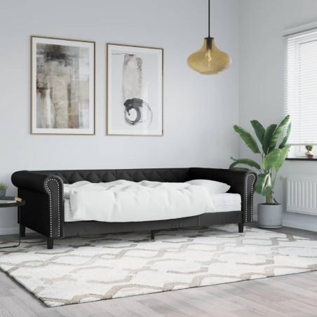 Lit de jour avec matelas noir 90x200 cm similicuir 