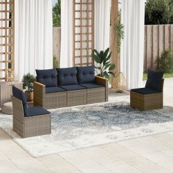Salon de jardin 5 pcs avec coussins gris résine tressée 