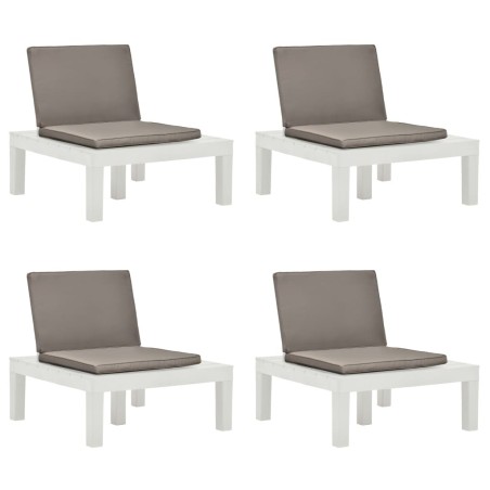 Chaises de salon de jardin et coussins lot de 4 Plastique Blanc 