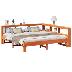 Lit bibliothèque sans matelas cire marron 180x200 cm pin massif 