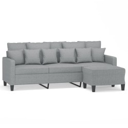Canapé à 3 places avec repose-pieds Gris clair 180 cm Tissu 