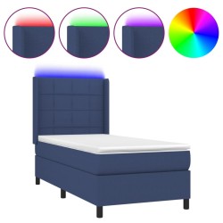 Sommier à lattes de lit matelas et LED Bleu 90x190 cm Tissu 