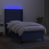 Sommier à lattes de lit matelas et LED Bleu 90x190 cm Tissu 