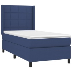 Sommier à lattes de lit matelas et LED Bleu 90x190 cm Tissu 