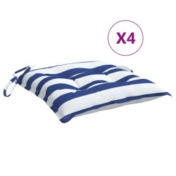 Coussins de chaise lot de 4 rayures bleues blanches 40x40x7 cm 