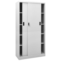 Armoire à bureau porte coulissante Gris clair 90x40x180cm Acier 