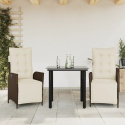 Ensemble à manger de jardin 3 pcs et coussins marron poly rotin 
