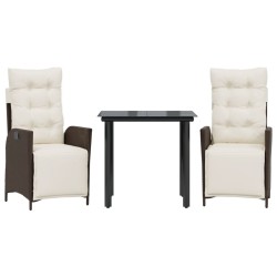 Ensemble à manger de jardin 3 pcs et coussins marron poly rotin 