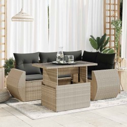 Salon de jardin 5 pcs avec coussins gris clair résine tressée 