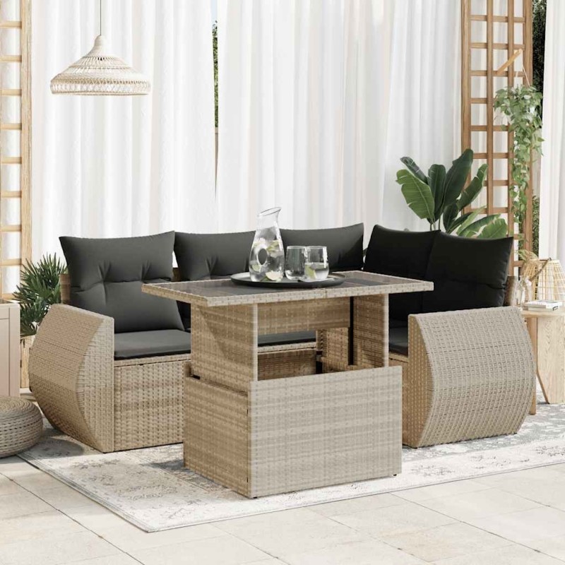 Salon de jardin 5 pcs avec coussins gris clair résine tressée 