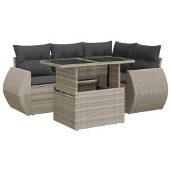 Salon de jardin 5 pcs avec coussins gris clair résine tressée 