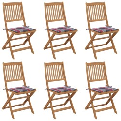 Chaises pliables de jardin lot de 6 avec coussins Bois d'acacia 