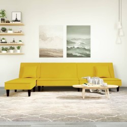 Canapé-lit en forme de L jaune 255x140x70 cm velours 