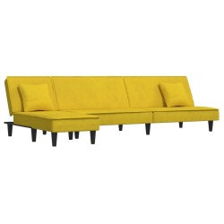 Canapé-lit en forme de L jaune 255x140x70 cm velours 