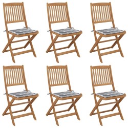 Chaises pliables de jardin lot de 6 avec coussins Bois d'acacia 
