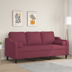 Canapé 3 places avec oreillers décoratifs bordeaux 180 cm tissu 