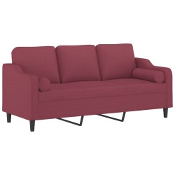 Canapé 3 places avec oreillers décoratifs bordeaux 180 cm tissu 