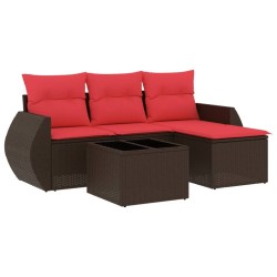 Salon de jardin avec coussins 5 pcs marron résine tressée 